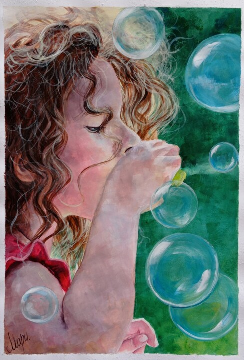 Drawing titled "Soap bubbles" by Marina Ternavskaya, Original Artwork, Tempera