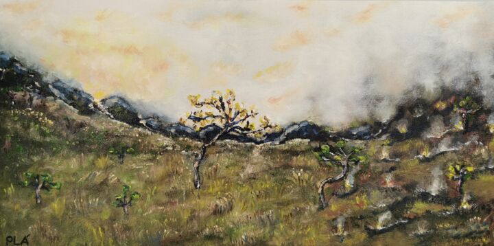 Картина под названием "Fire and tree 2" - Plaline, Подлинное произведение искусства, Масло