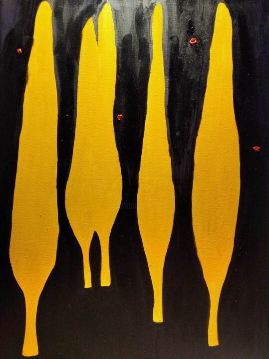 "Cypresses at night" başlıklı Tablo Marina Zlender tarafından, Orijinal sanat, Petrol