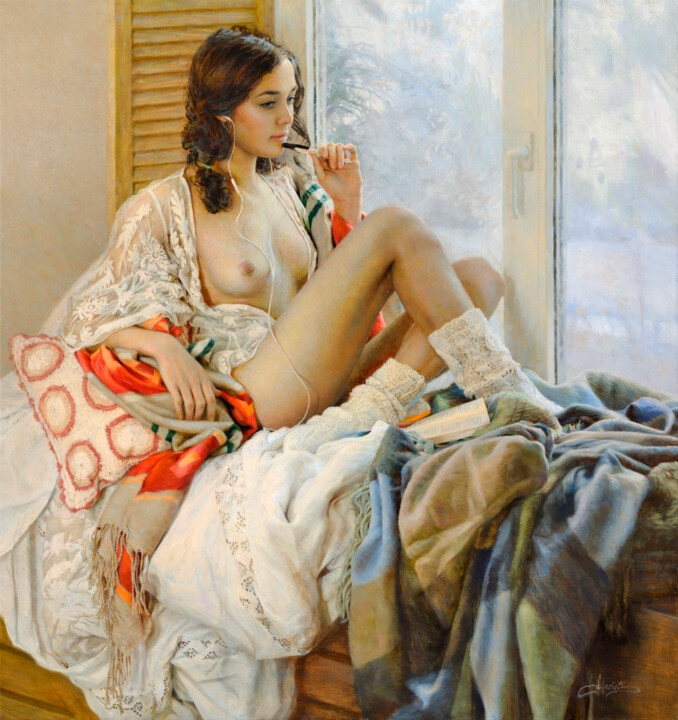 Painting titled "Sunday morning" by Marina, Original Artwork, Oil