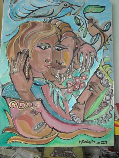 Peinture intitulée "Amore e Psiche-Amou…" par Mbi, Œuvre d'art originale, Huile