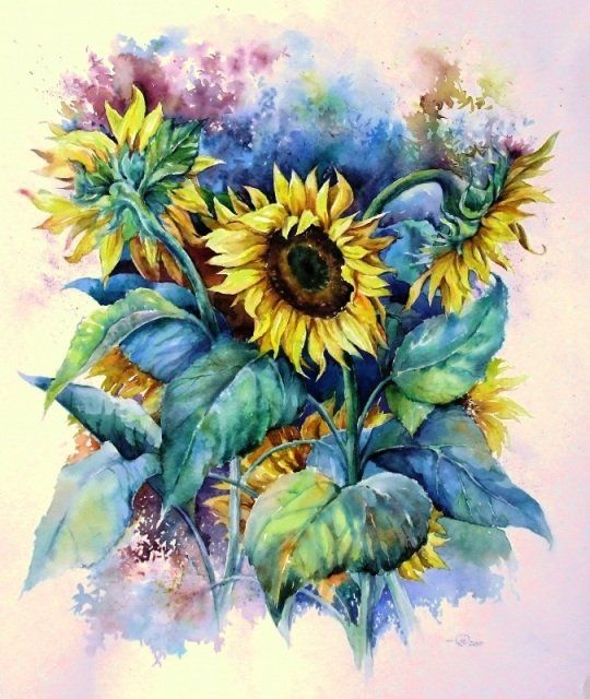 Painting titled "Sonnenblumen" by Marina Dvorkina, Original Artwork