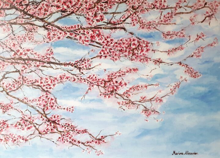 Malarstwo zatytułowany „"Sakura, Cherry Blo…” autorstwa Marina Alexander, Oryginalna praca, Olej