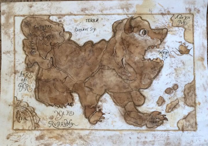 Dibujo titulada "Ancient map. (Sort…" por Marina Kalinovsky, Obra de arte original, Tinta