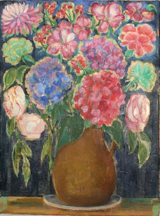 Painting titled "Still Life with flo…" by Marina Kalinovsky, Original Art, Oil
