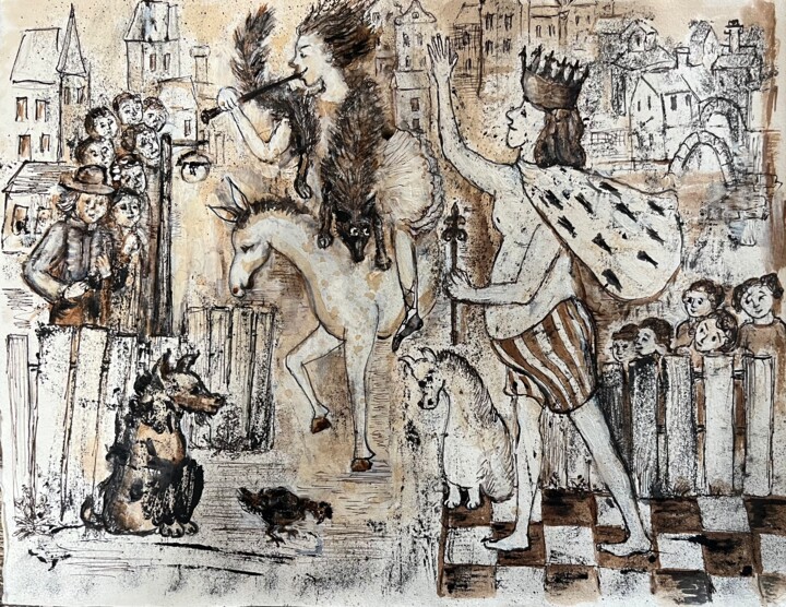 Dessin intitulée "The Emperor's New C…" par Marina Kalinovsky, Œuvre d'art originale, Encre