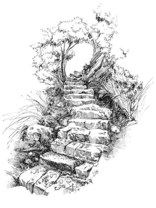 Tekening getiteld "The way up" door Marina Tereshkina, Origineel Kunstwerk, Inkt