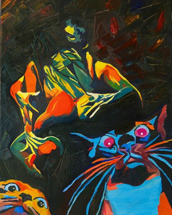 Pittura intitolato ""Коты", "Cats"" da Marina Timchenko, Opera d'arte originale, Olio