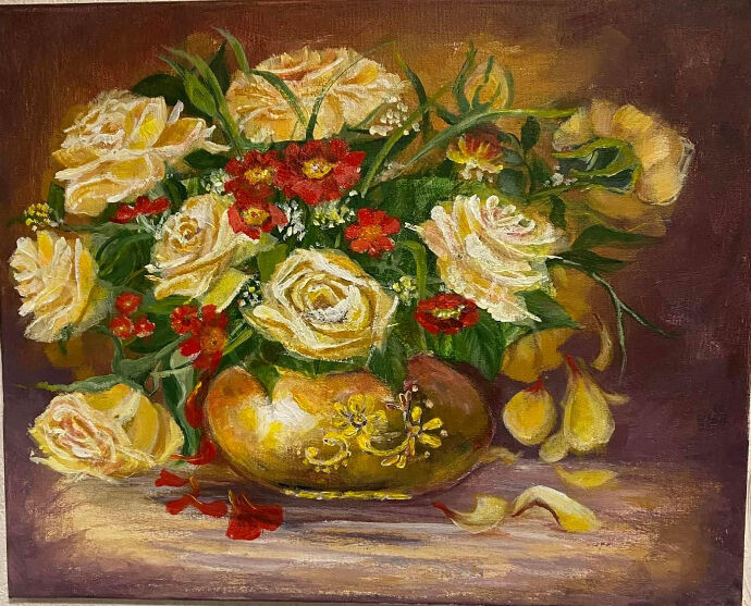 Peinture intitulée "Des fleurs roses" par Marine Avakian, Œuvre d'art originale, Acrylique