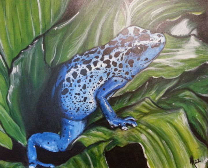 Painting titled "Grenouille bleue" by Marine Bertona, Original Artwork, Acrylic