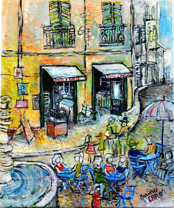 Peinture intitulée "Bistrot à Tartines…" par Marine Caro, Œuvre d'art originale