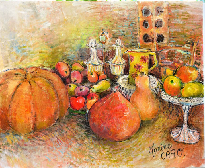 Painting titled "Les fruits de saison" by Marine Caro, Original Artwork, Acrylic