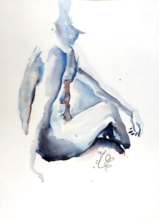 Painting titled "A l'écoute" by Marine Chauvet, Original Artwork, Watercolor