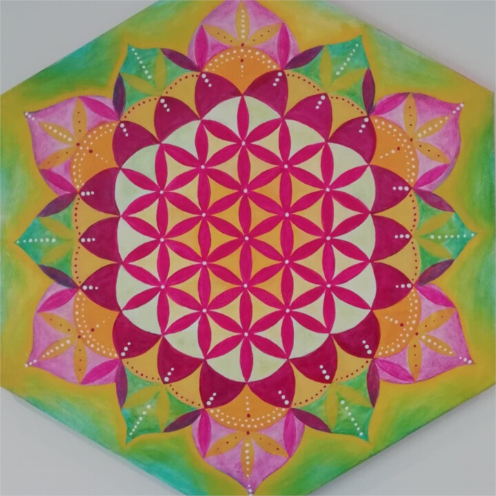 Peinture intitulée "Flower of life - Fl…" par Marine Jozefczyk, Œuvre d'art originale, Acrylique