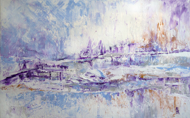 Malerei mit dem Titel "Snowfall in the cit…" von Marine Kubert, Original-Kunstwerk, Acryl