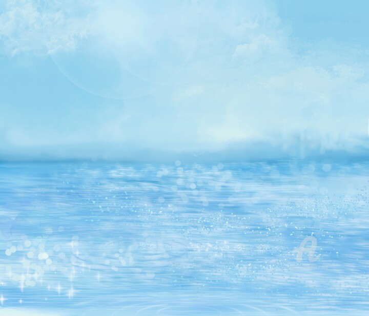 Digital Arts titled "Peaceful seascape v…" by Marine Kubert, Original Artwork, Digital Painting