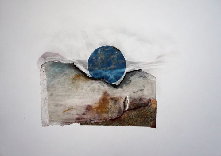 Drawing titled "lune bleue" by Marine Pierrot, Original Artwork, Graphite