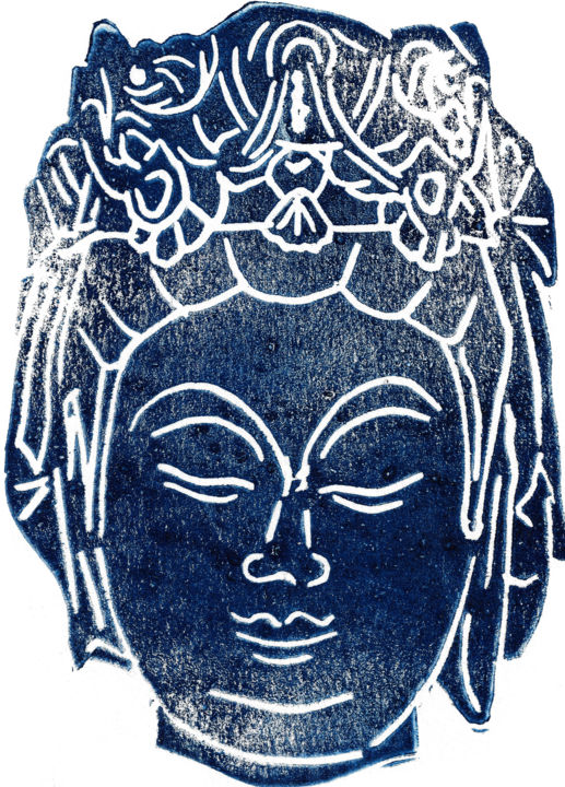 Gravures & estampes intitulée "Bodhisattva" par Marine Perret, Œuvre d'art originale, Linogravures