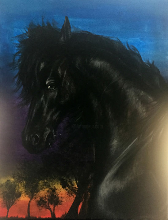 Painting titled "Dark horse.jpg" by Marine Repessé, Original Artwork, Acrylic