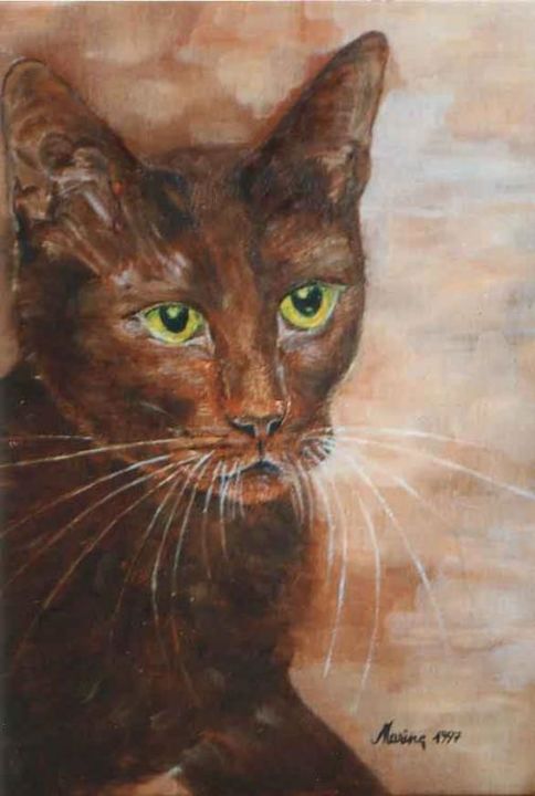 Painting titled "Portrait de chat" by Marine, Original Artwork