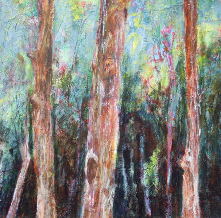 Painting titled "La forêt aux mystèr…" by Marine Brivet, Original Artwork