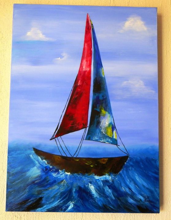 Painting titled "UN BATEAU DE RÊVE" by Marine, Original Artwork