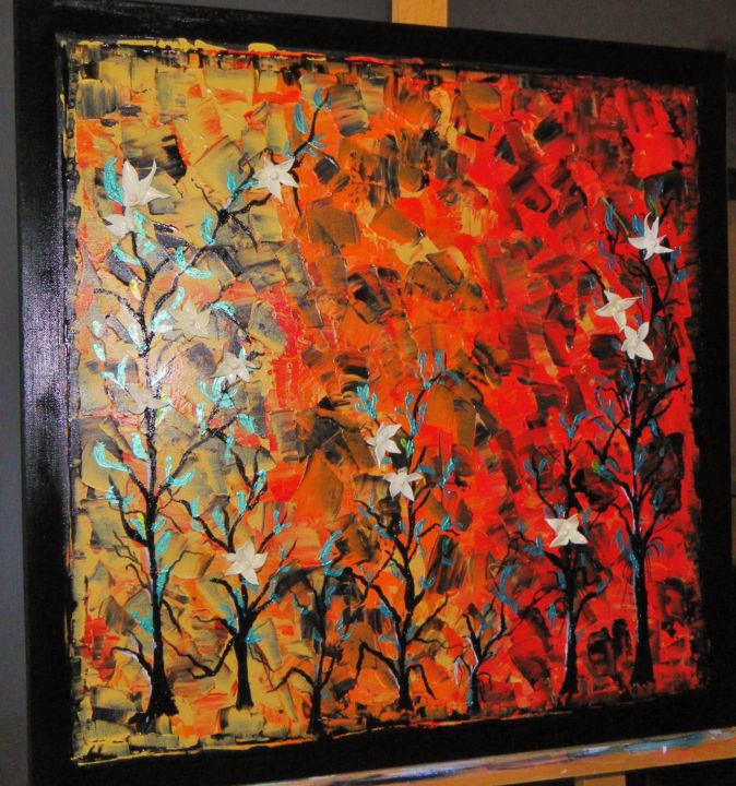 Peinture intitulée "FORÊT D'AUTOMNE" par Marine, Œuvre d'art originale, Acrylique