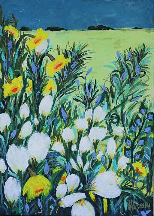 Pittura intitolato "Flower painting - L…" da Marinela Puscasu, Opera d'arte originale, Acrilico Montato su Telaio per barell…
