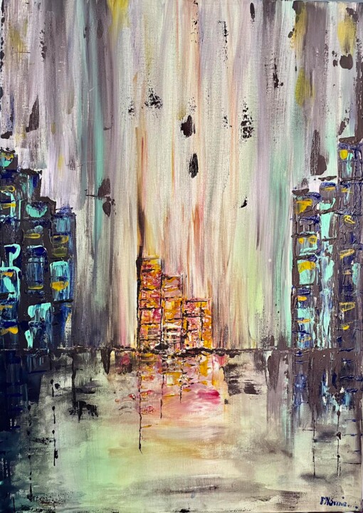 Peinture intitulée "Tramonto urbano" par Marinella D'Errico, Œuvre d'art originale, Acrylique