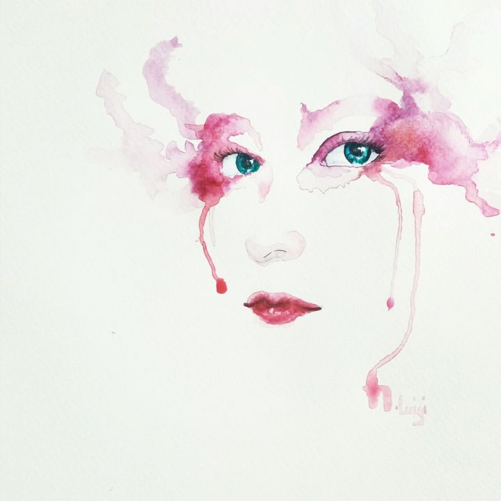 Painting titled "Le regard dans les…" by Marine Luigi, Original Artwork, Watercolor