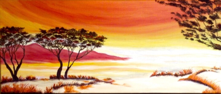 Peinture intitulée "Paysage Africain" par Marinetta, Œuvre d'art originale, Huile