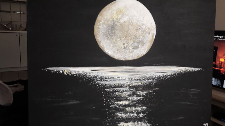 Painting titled "La lune flottante" by Débora Marinho, Original Artwork