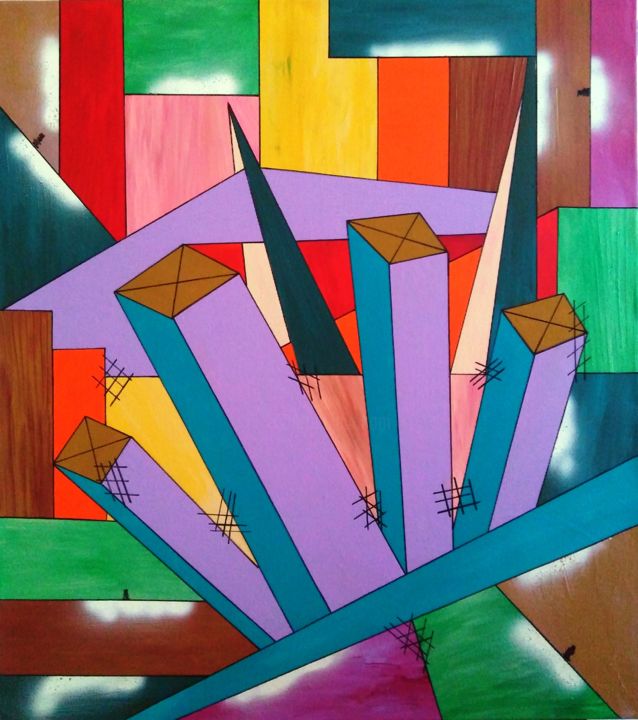 Pittura intitolato "astratto geometrico…" da Marino De Laura, Opera d'arte originale, Tempera