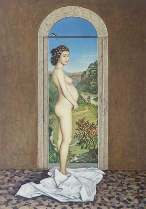 Painting titled "La gestante" by Marino Nagro, Original Artwork