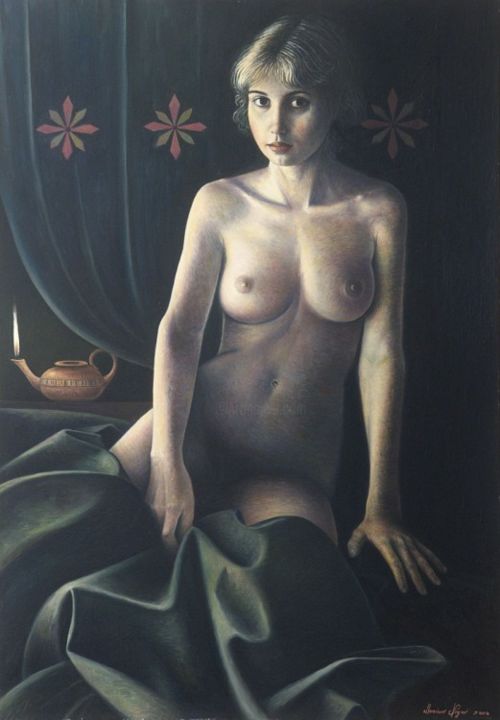 Painting titled "Nudo con lanterna" by Marino Nagro, Original Artwork