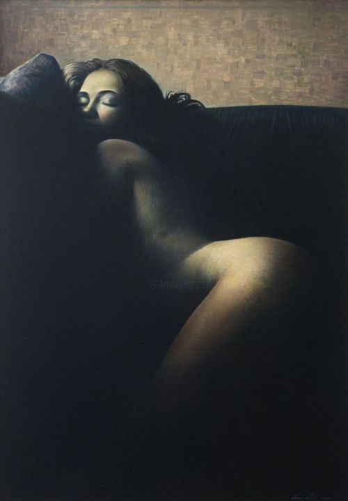 Painting titled "Nudo che dorme" by Marino Nagro, Original Artwork