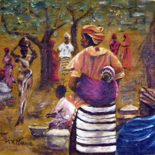 Peinture intitulée "Fin de marché" par Marinou, Œuvre d'art originale,