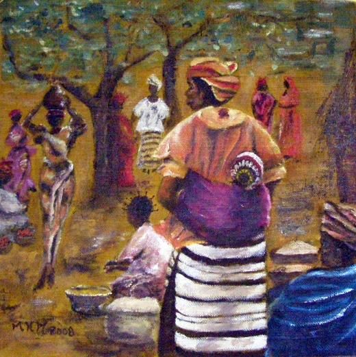 Painting titled "Fin de marché" by Marinou, Original Artwork