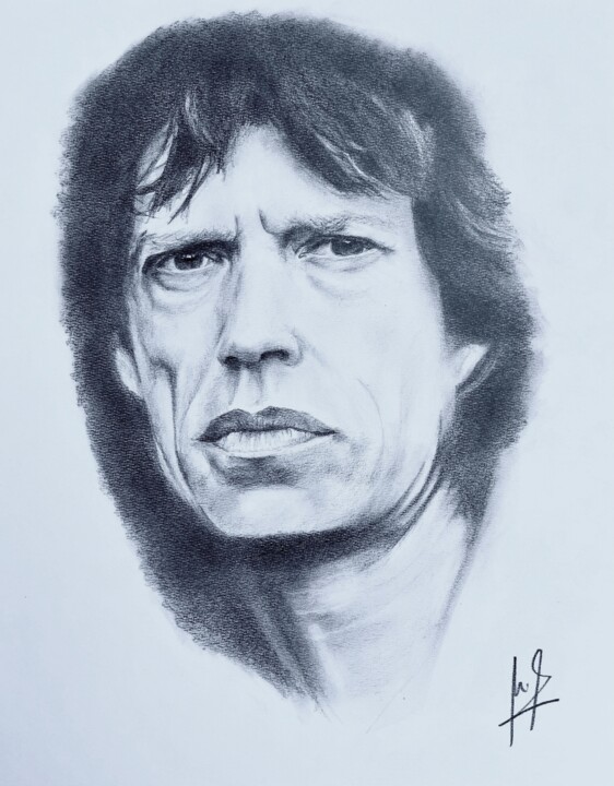 Рисунок под названием "Mick Jagger" - Mario Araus, Подлинное произведение искусства, Графит