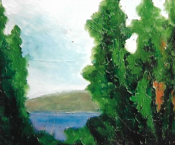 Malerei mit dem Titel "betulle con lago" von Mario Fanconi, Original-Kunstwerk, Öl