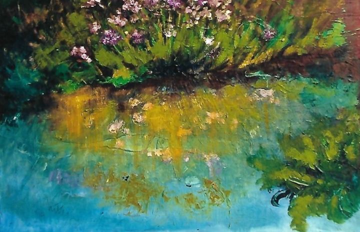 Pittura intitolato "1-fiori-allo-specch…" da Mario Fanconi, Opera d'arte originale, Olio