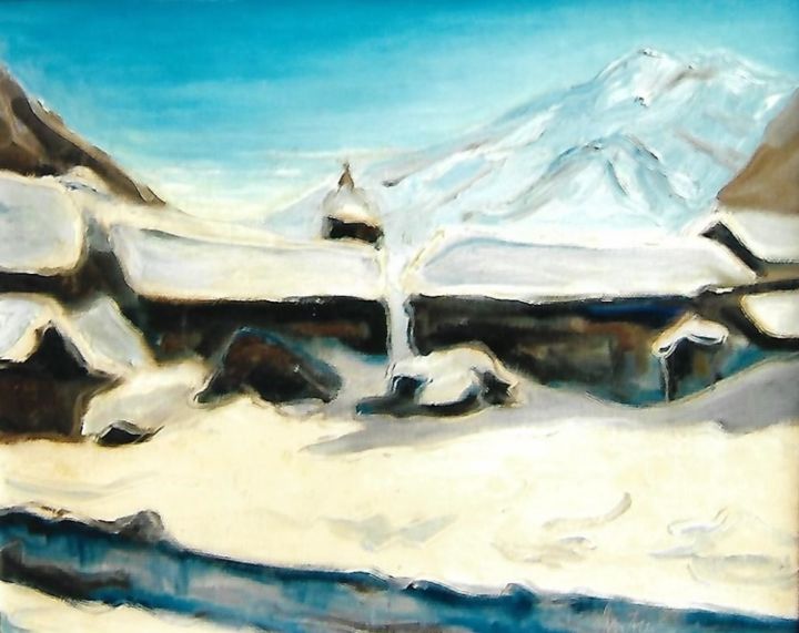 Painting titled "13-paesaggio-invern…" by Mario Fanconi, Original Artwork, Oil