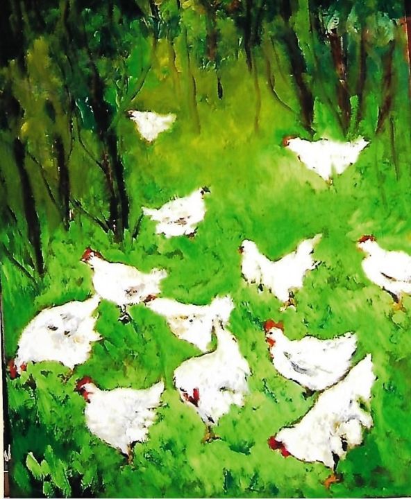Pintura intitulada "4-galline-" por Mario Fanconi, Obras de arte originais, Óleo
