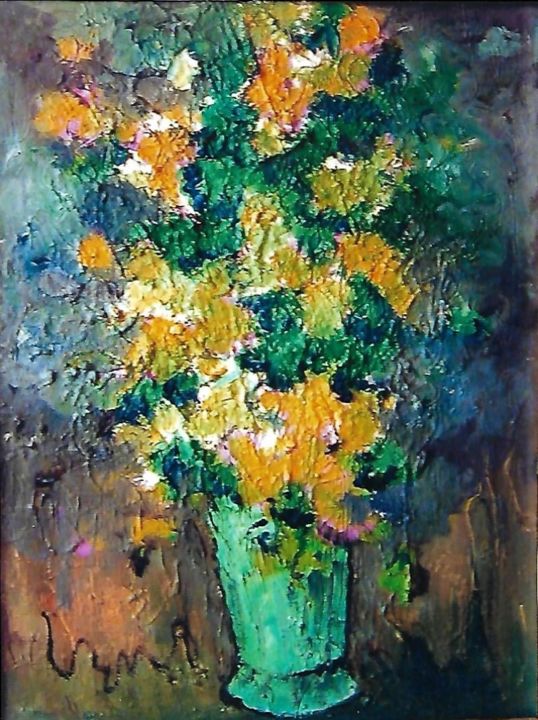 Pittura intitolato "1-fiori-in-un-vaso-…" da Mario Fanconi, Opera d'arte originale, Olio
