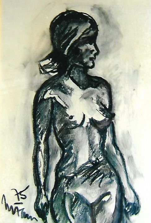 Malerei mit dem Titel "10-nudo-carboncino-" von Mario Fanconi, Original-Kunstwerk, Tempera