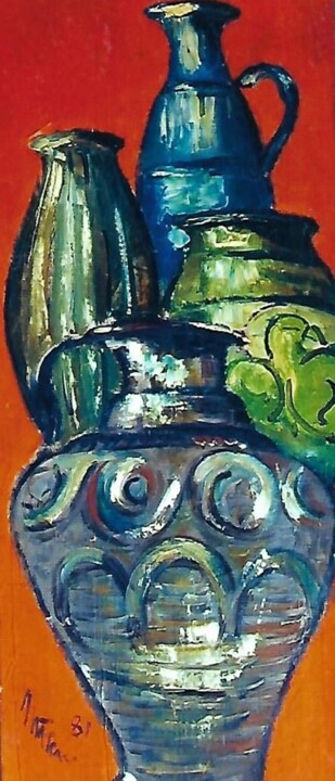 Pittura intitolato "vasi colorati" da Mario Fanconi, Opera d'arte originale, Olio