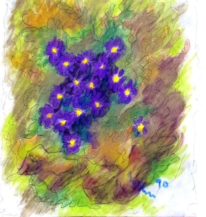 Painting titled "primule viola" by Mario Fanconi, Original Artwork, Pastel