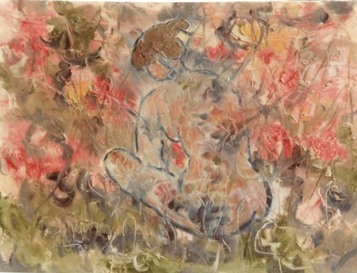 Pittura intitolato "Nudo di donna tra i…" da Mario Fanconi, Opera d'arte originale, Olio