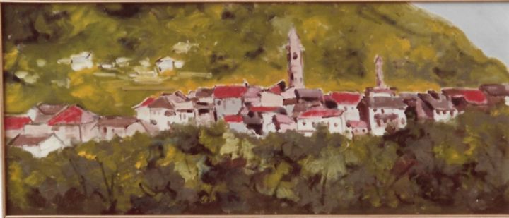 Pittura intitolato "Villaggio di montag…" da Mario Fanconi, Opera d'arte originale, Pastello