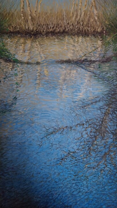 제목이 "Riflessi d'azzurro"인 미술작품 Mario Felice Lattuada로, 원작, 기름 나무 들것 프레임에 장착됨